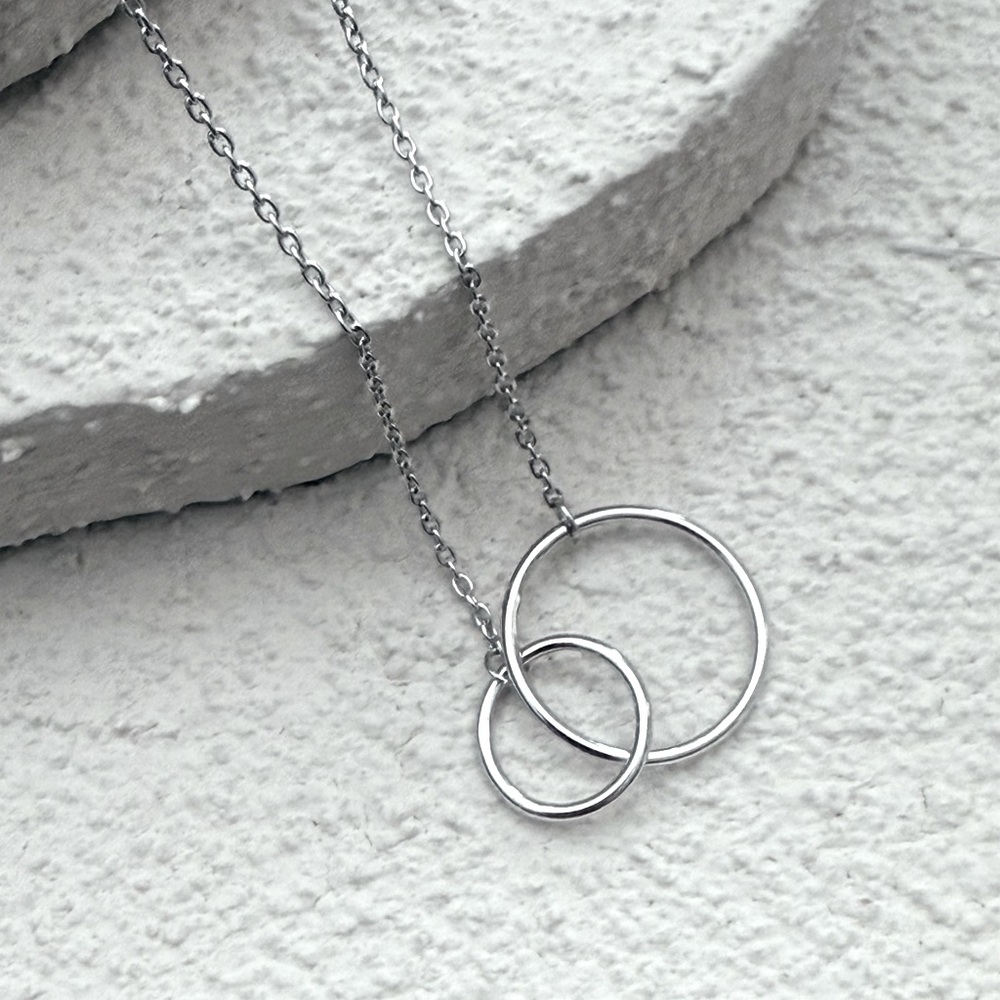 925 Sterling Silver Double Circle Link Necklace! NEW! - Picture 4 of 4